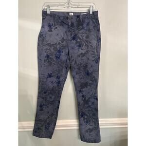 GAP Girlfriend Chinos Floral Blue Gray Print Size 6 Mid Rise Slim Casual Pants